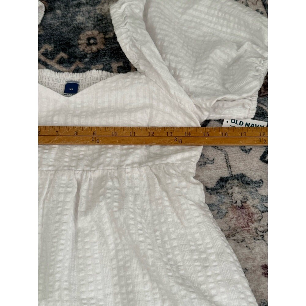 Old Navy White Seersucker Dress Puff Sleeves XS Babydoll Cottage Coastal Preppy - Picture 6 of 7